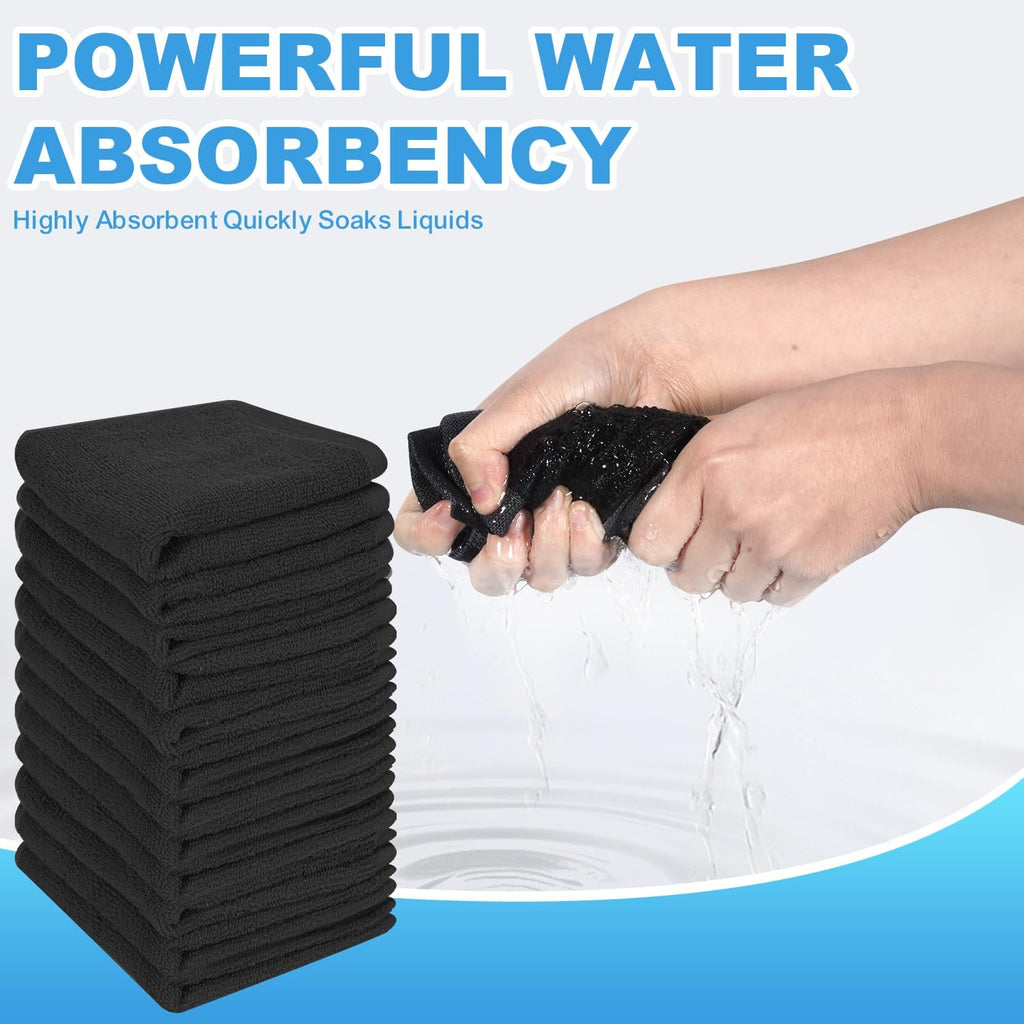 6 Pack 100% Cotton Wash Cloth, 12X12Inch Highly Absorbent and Soft Feel Fingertip Towels, Machine Washable Washcloths for Bathroom, Gym, Hotel, Spa and Kitchen, Black