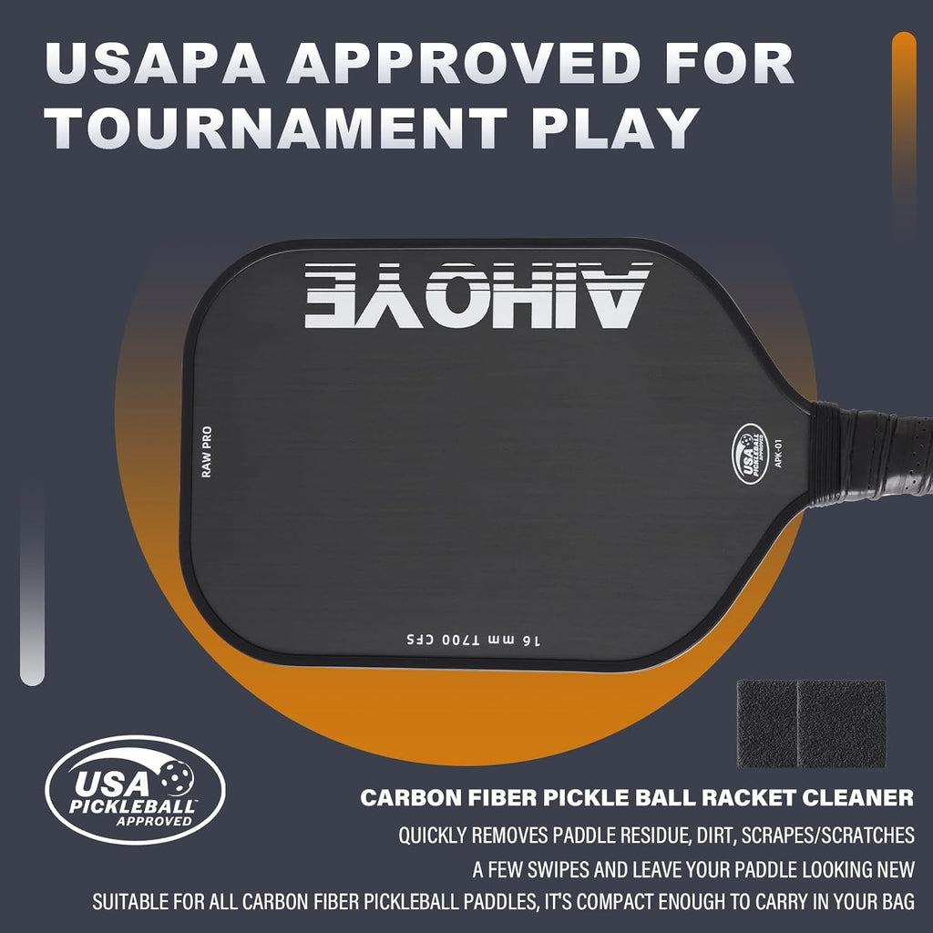 PRO Pickleball Paddles- Raw T700 Carbon Fiber Textured Surface (CFS) with High Grit & Spin, Pickleball Paddles with 16MM Polypropylene Honeycomb Core, USAPA Approved