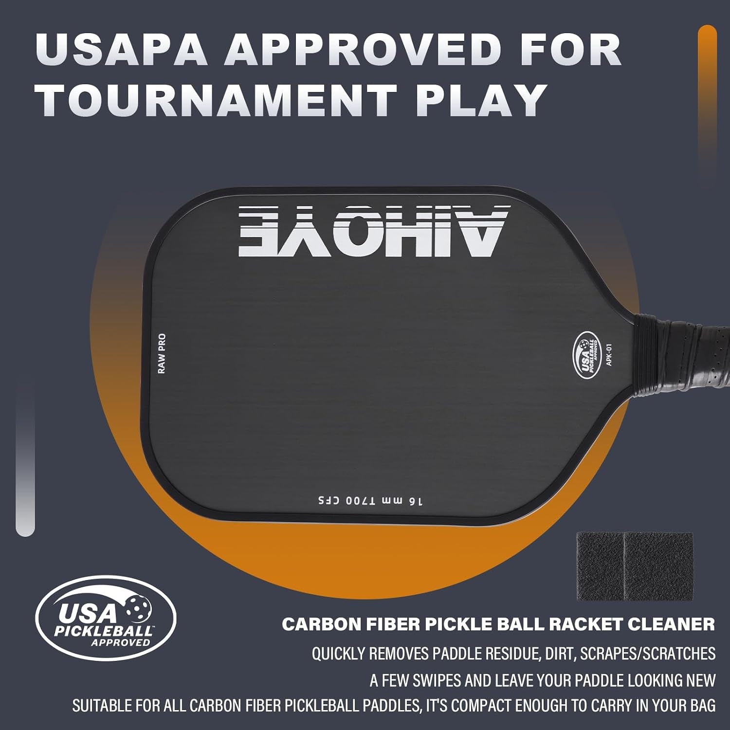 PRO Pickleball Paddles- Raw T700 Carbon Fiber Textured Surface (CFS) with High Grit & Spin, Pickleball Paddles with 16MM Polypropylene Honeycomb Core, USAPA Approved