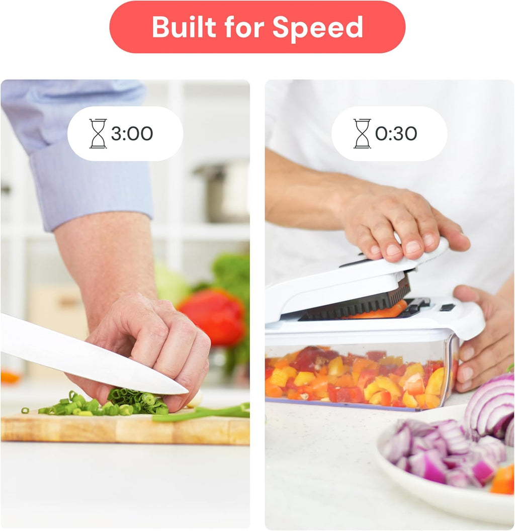 Pro Original Vegetable Chopper - Chopper and Spiralizer - Food Chopper with Container, Fruit Cutter, Onion Dicer - All-In-One Prep Tool - Kitchen Gadgets and Gifts (4 in 1, White)