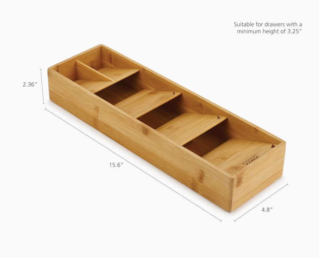 Joseph Joseph Drawerstore Compact Utensil Organizer for Kitchen Drawer Silverware, Flatware Tray, Small, Bamboo