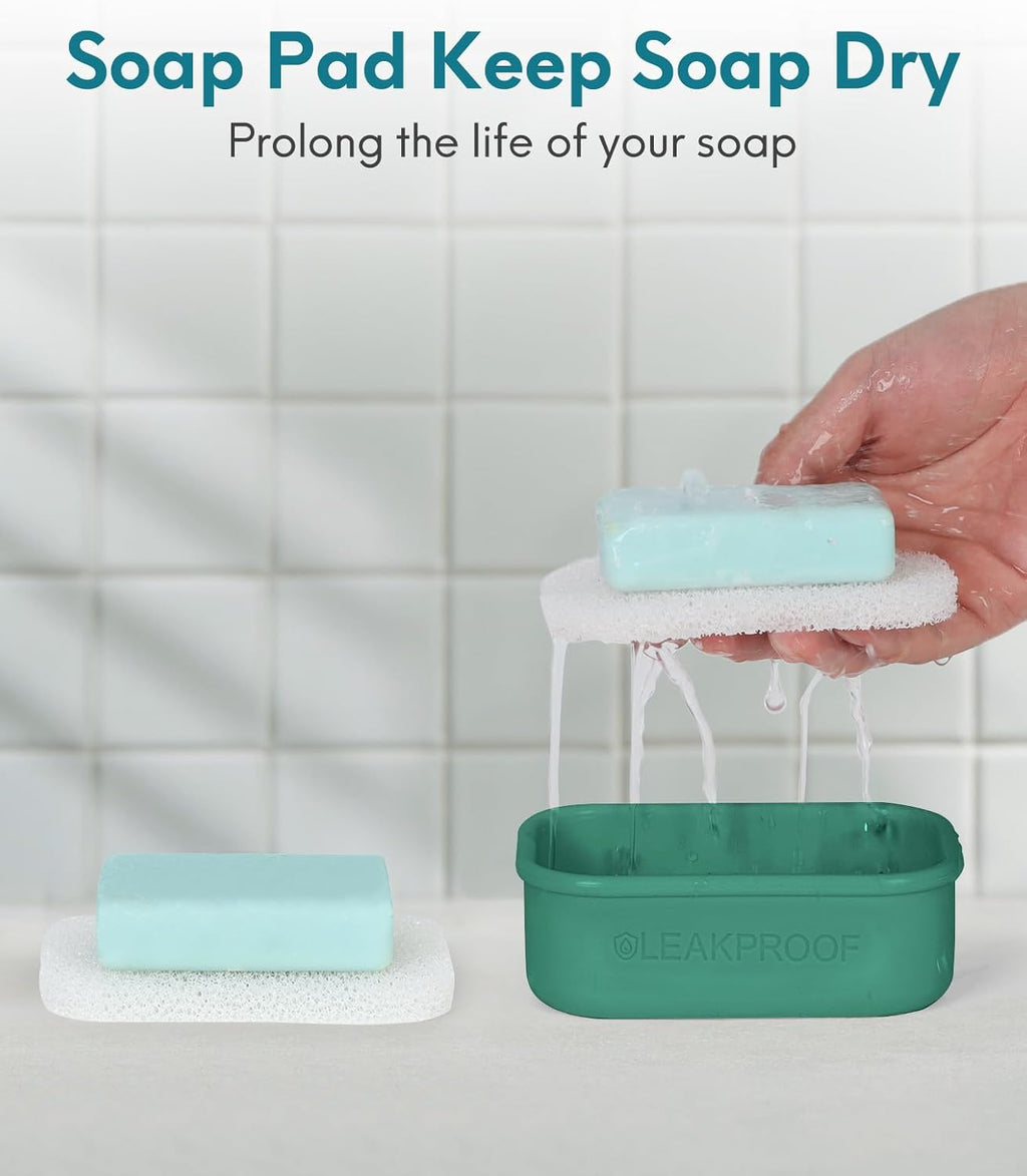 Compact Leakproof Travel Soap Case, Silicone Soap Box with Draining Layer, Enhanced Soap Container, Suitable for Camping, Gym, Bathroom, Outdoor Essentials, Green