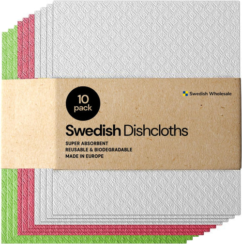 Dishcloths Reusable 8" X 7" Sponge Cloths, Bulk 10 Pack of High Absorbent Cellulose Dish & Kitchen Cleaning Hand Towels, Wring to Dry & Machine Wash, Odor Resistant, Assorted Colors