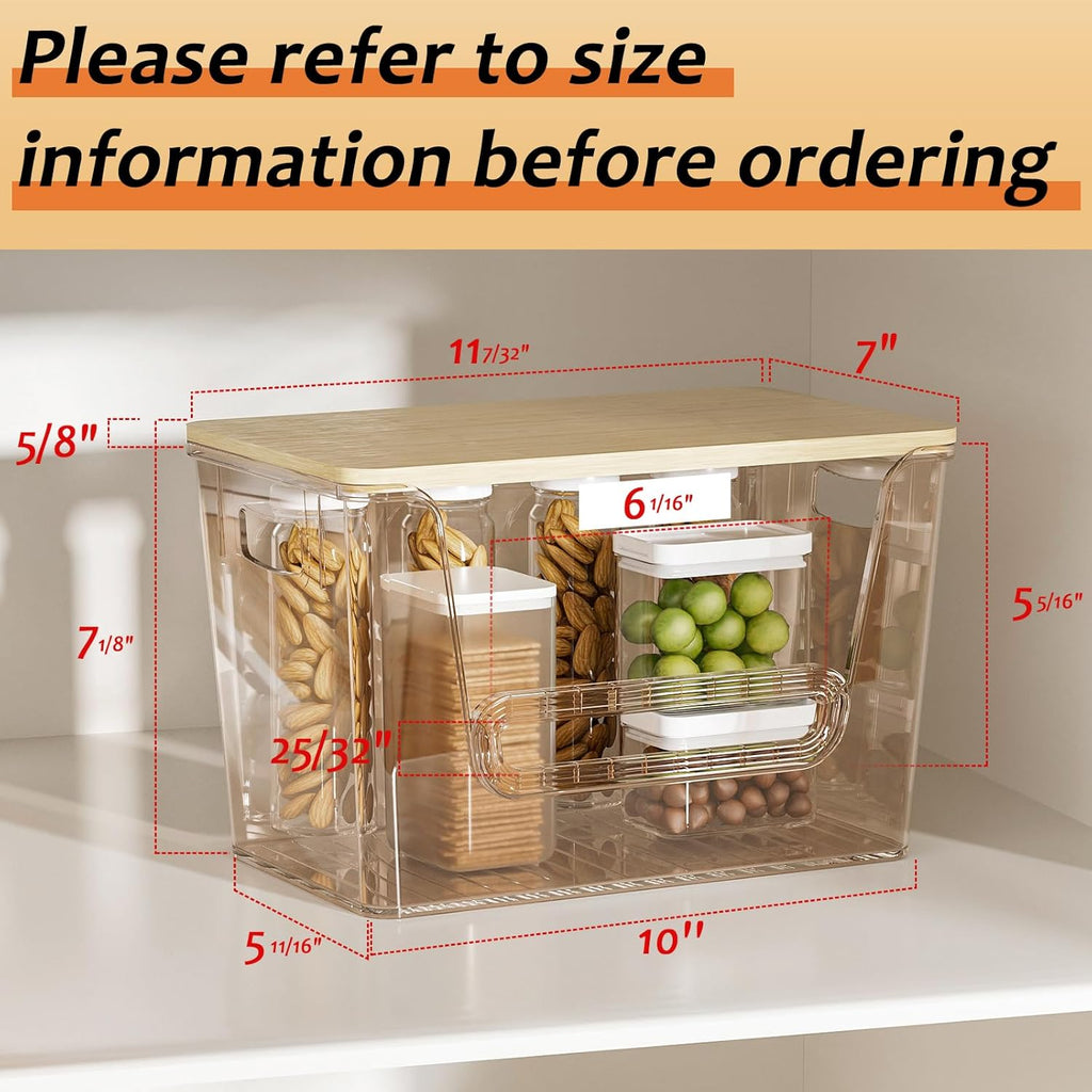 2 Set Pantry Organizers and Storage, Trash Bag Holder under Sink Organizer for 4-13 Gal Bags, Trash Bag Dispenser with Bamboo Top for Onion, Potato, Garlic, Clear (11-7/32"L*7" W*7-1/8"H)