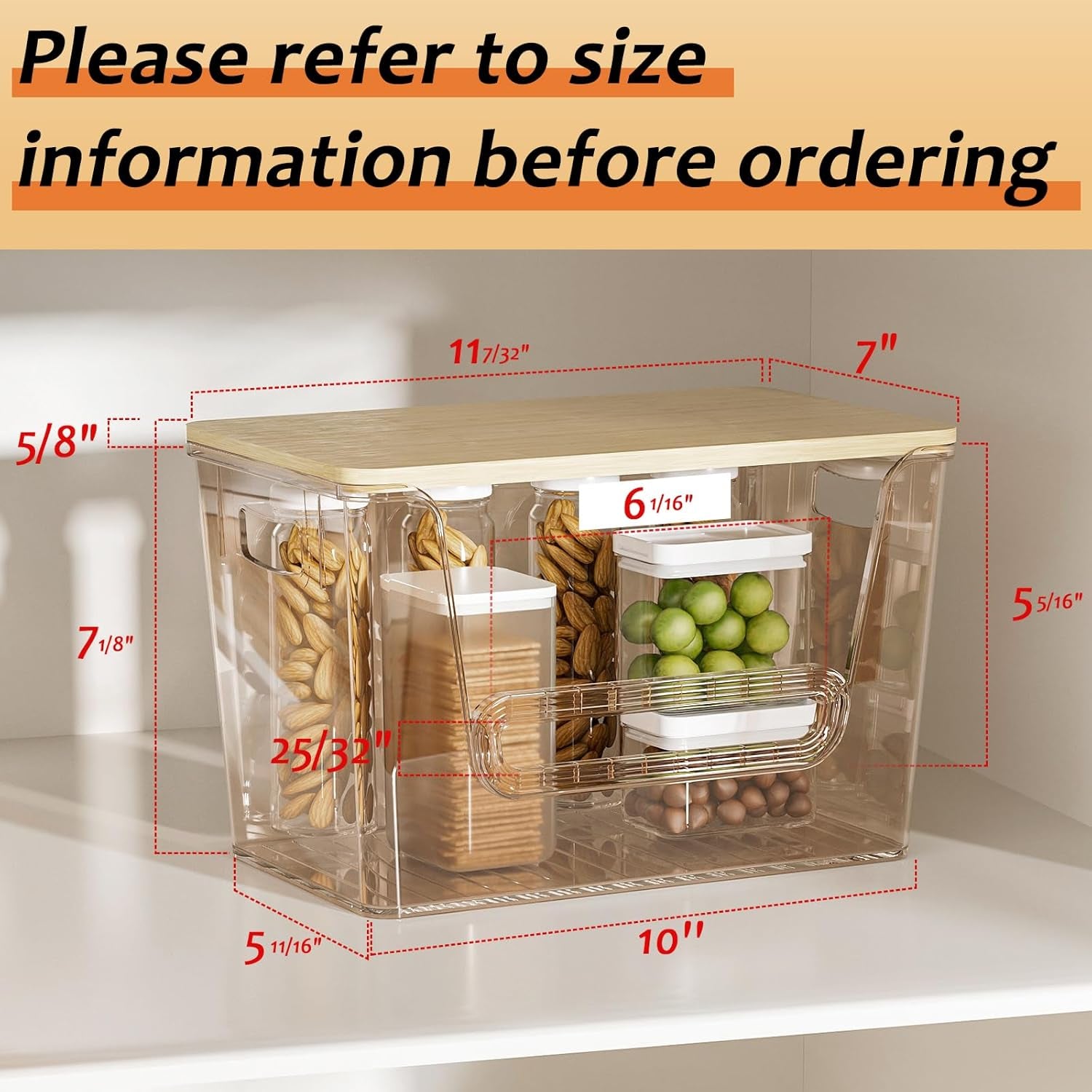 2 Set Pantry Organizers and Storage, Trash Bag Holder under Sink Organizer for 4-13 Gal Bags, Trash Bag Dispenser with Bamboo Top for Onion, Potato, Garlic, Clear (11-7/32"L*7" W*7-1/8"H)