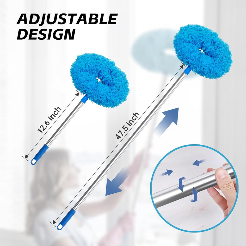 Ceiling Fan Cleaner Duster, Reusable Microfiber Duster with Extension Pole, 13 to 48 Inch Fan Blade Cleaner, Removable Dusters for Cleaning Walls Bookshelves Door Window Top (Blue)