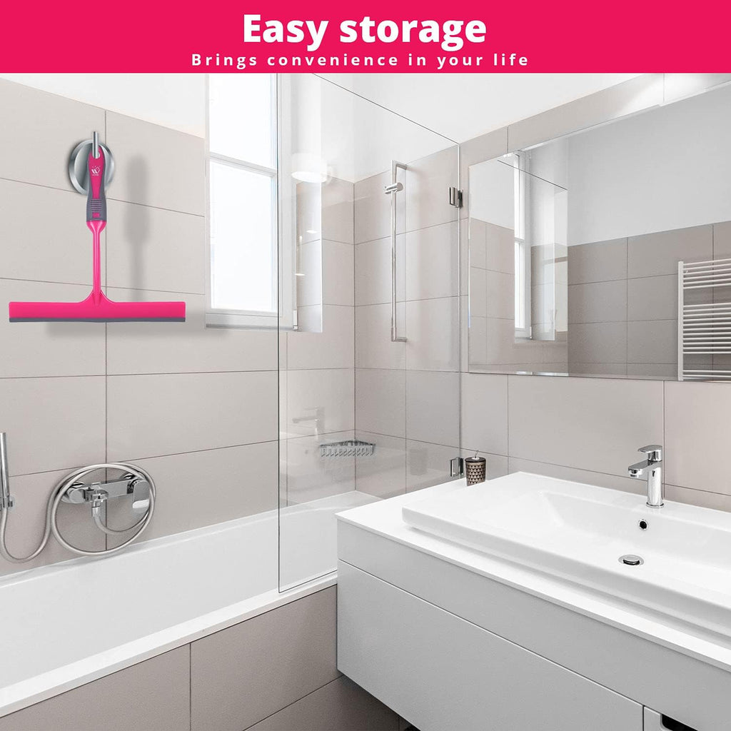 WBM Home Squeegee, Professional Scratch Free Surface Cleaner with Hanging Hole, Shower Squeegee, Pink