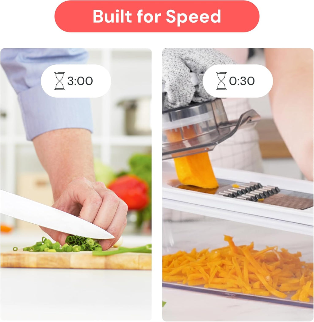 Mandoline Slicer for Kitchen, Fruit Cutter, Cheese Grater, Cucumber Slicer, Veggie Spiralizer, Food Cutter & Kitchen Gadgets & Gifts with Safety Glove (6 in 1, White)