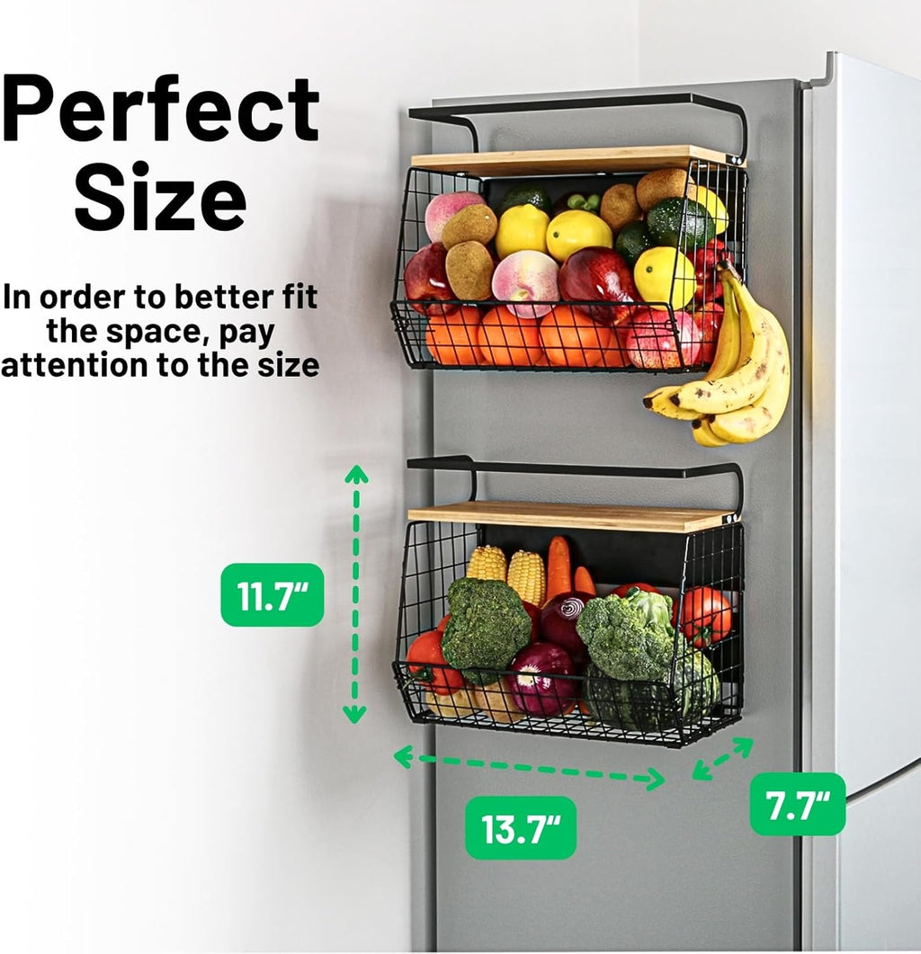 Magnetic Shelf for Fridge with Wood Lid, Fruit Potato and Onion Storage Bins, Pantry Organizers & Storage, Large Container Magnetic Spice Rack for Refrigerator, Kitchen Counter, Cabinet