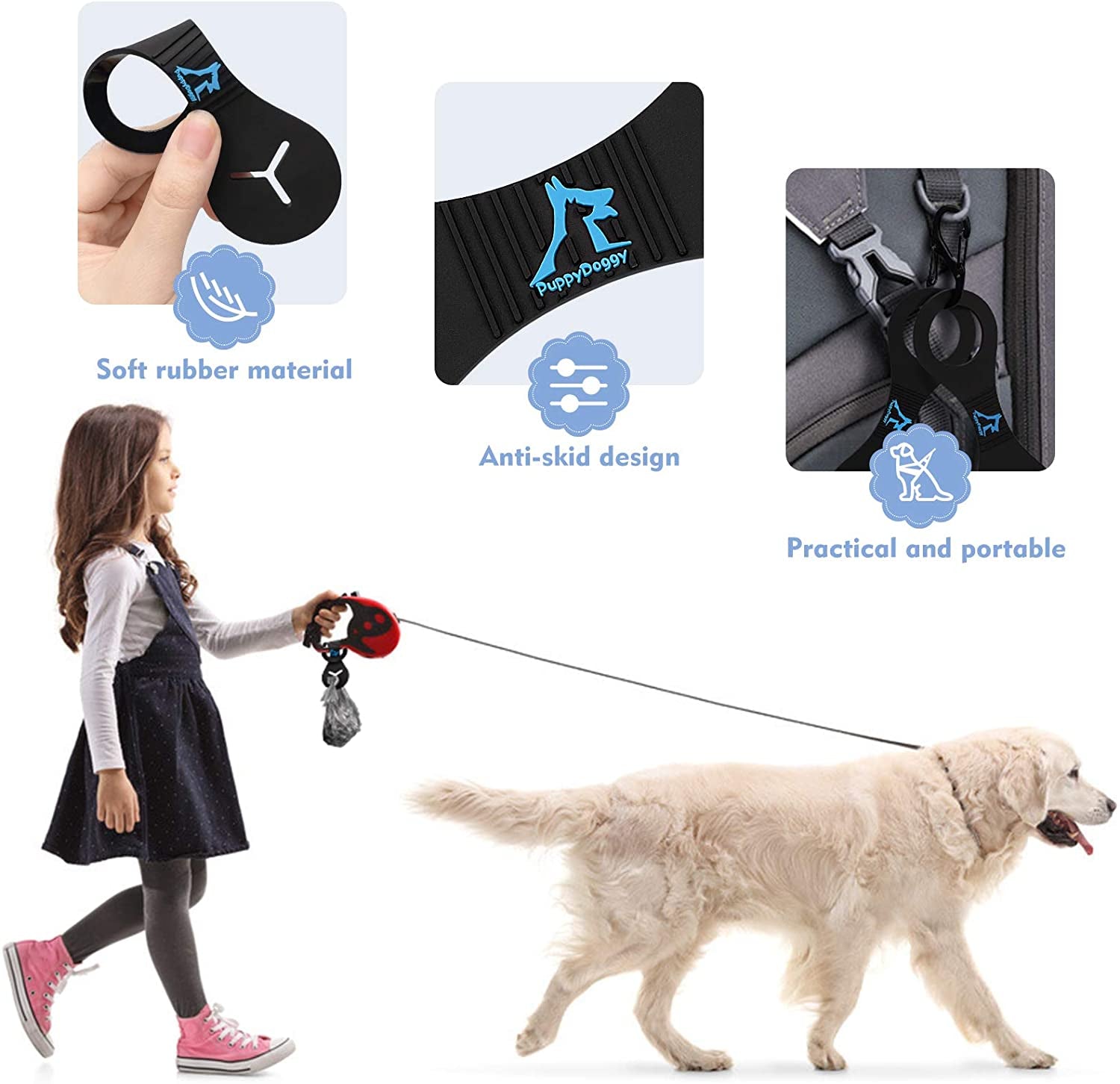 Dog Poop Bag Holder for Leash Waste Bag Carrier Dog Poop Bag Dispenser for Walking Running Bicycle Accessory 2 Pieces (Black)