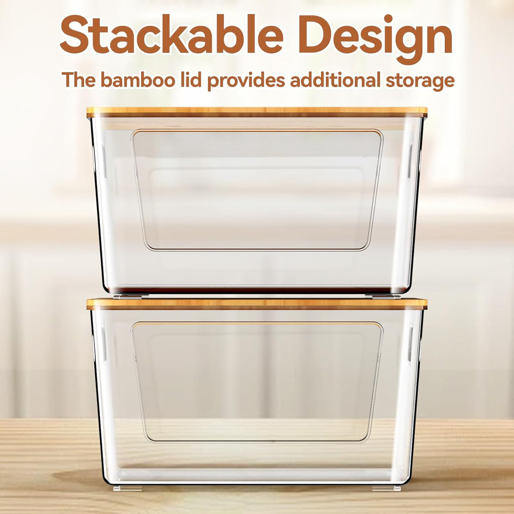 2 Pack Trash Bag Holder with Bamboo Lid, Stackable Trashbag Dispenser, Extra Large Garbage Bag Holder for Kitchen Laundry Room under Sink Organization and Storage