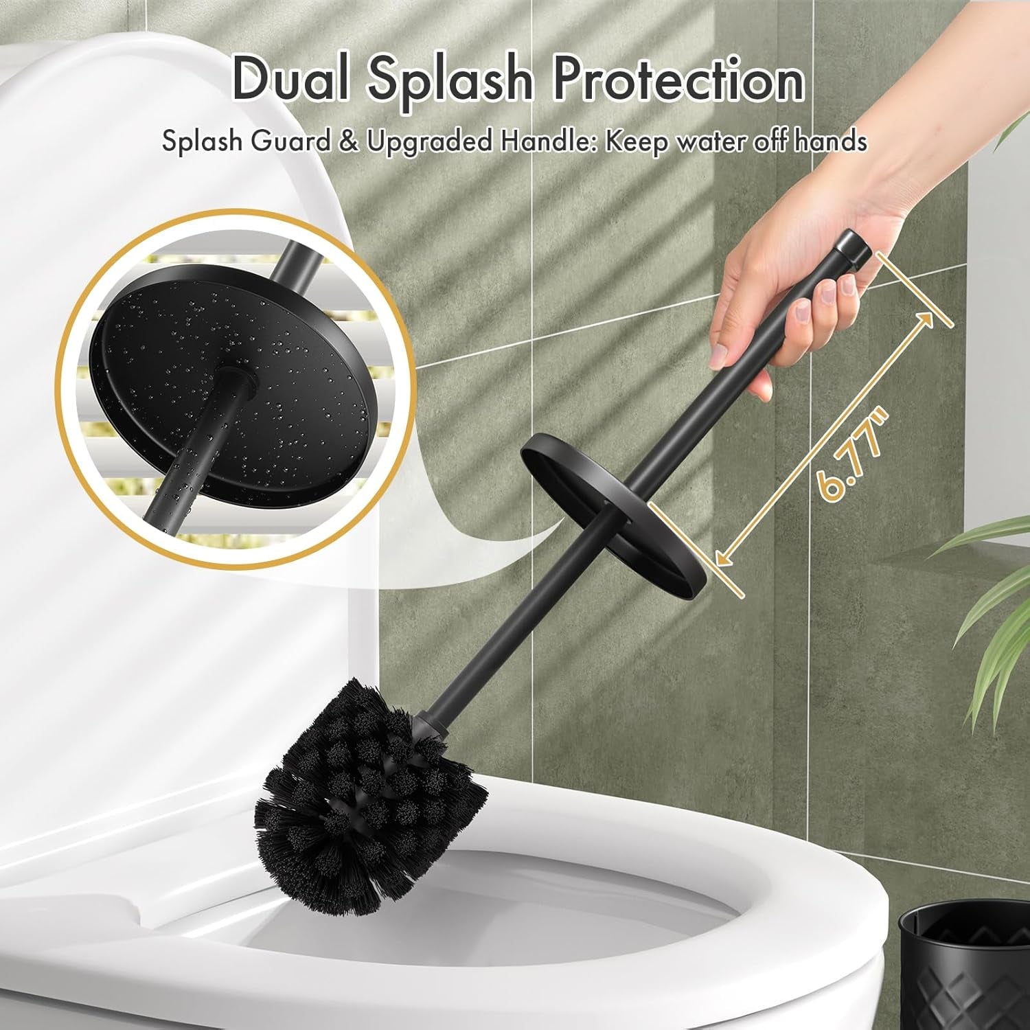 Toilet Bowl Brush and Holder Set 2 Pack with 4 Extra Brush Heads | Extra Long Handle with Splash Guard Cover, Tool-Free Installation, Bathroom Space-Saving, Cleaner Sets for Apartments, RV (Black)
