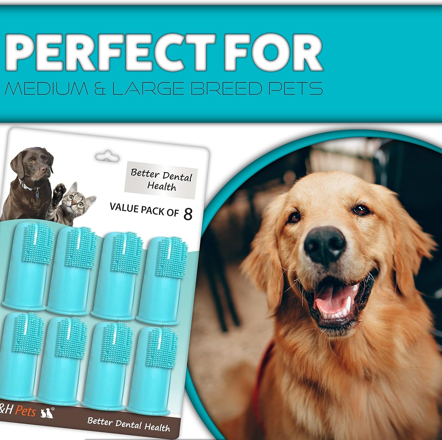 Dog Finger Toothbrushes - Professional Pet Finger Dental Brush Set for Dogs Puppies Cats, Soft Bristles, Size Large 8 Count