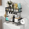 2-Tier over Toilet Storage Shelf, Wall-Mount with 2 Hook/Paper Rack | Bathroom Organizers and Storage Cabinet, Behind/Above/On/Top/Back Tank Shelves, Decor for Bathroom/Restroom/Kitchen/Bedroom