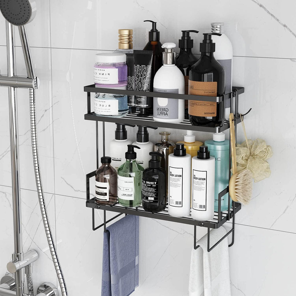 2-Tier over Toilet Storage Shelf, Wall-Mount with 2 Hook/Paper Rack | Bathroom Organizers and Storage Cabinet, Behind/Above/On/Top/Back Tank Shelves, Decor for Bathroom/Restroom/Kitchen/Bedroom