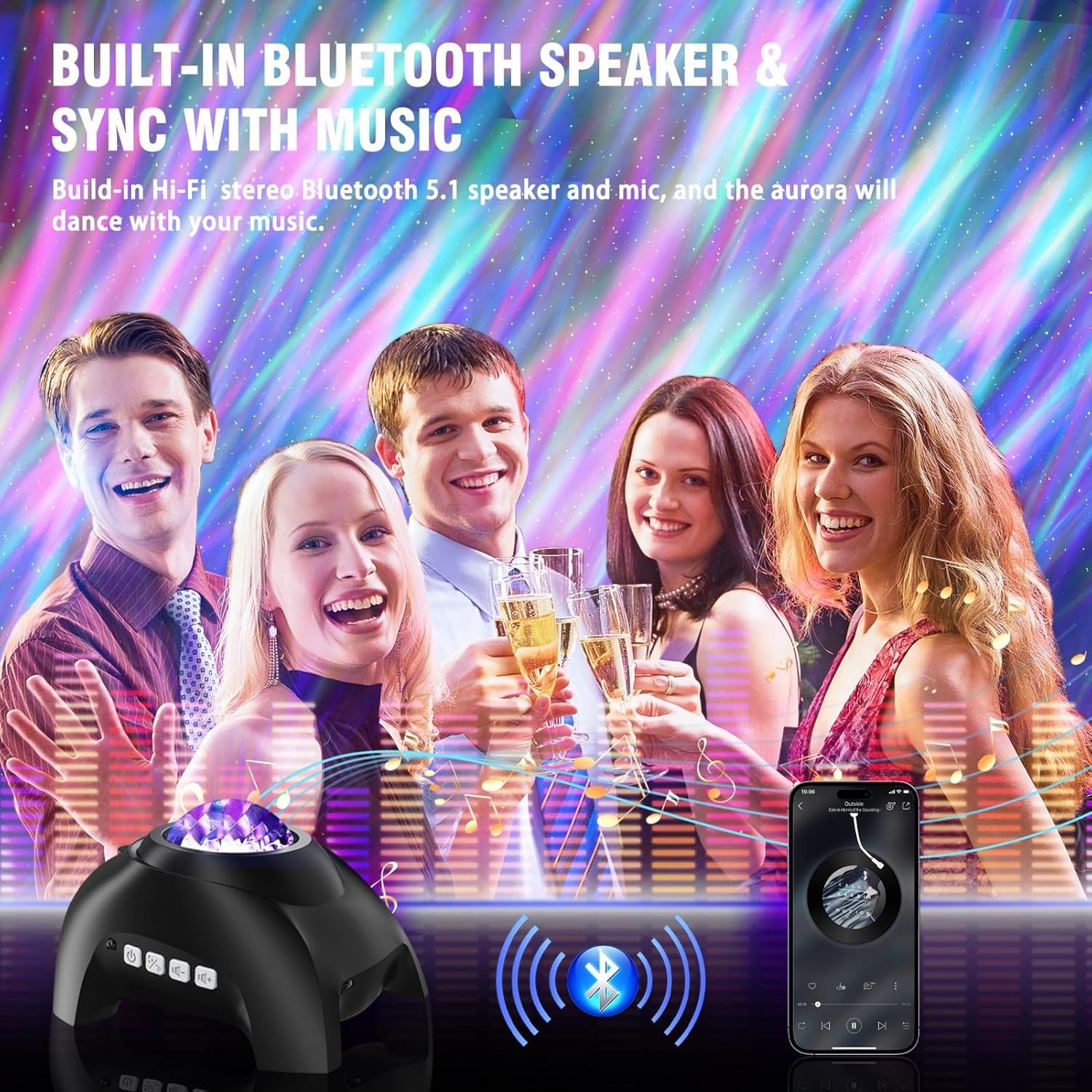 The Aurora Projector — Northern Lights & Starfield with White Noise + Speaker