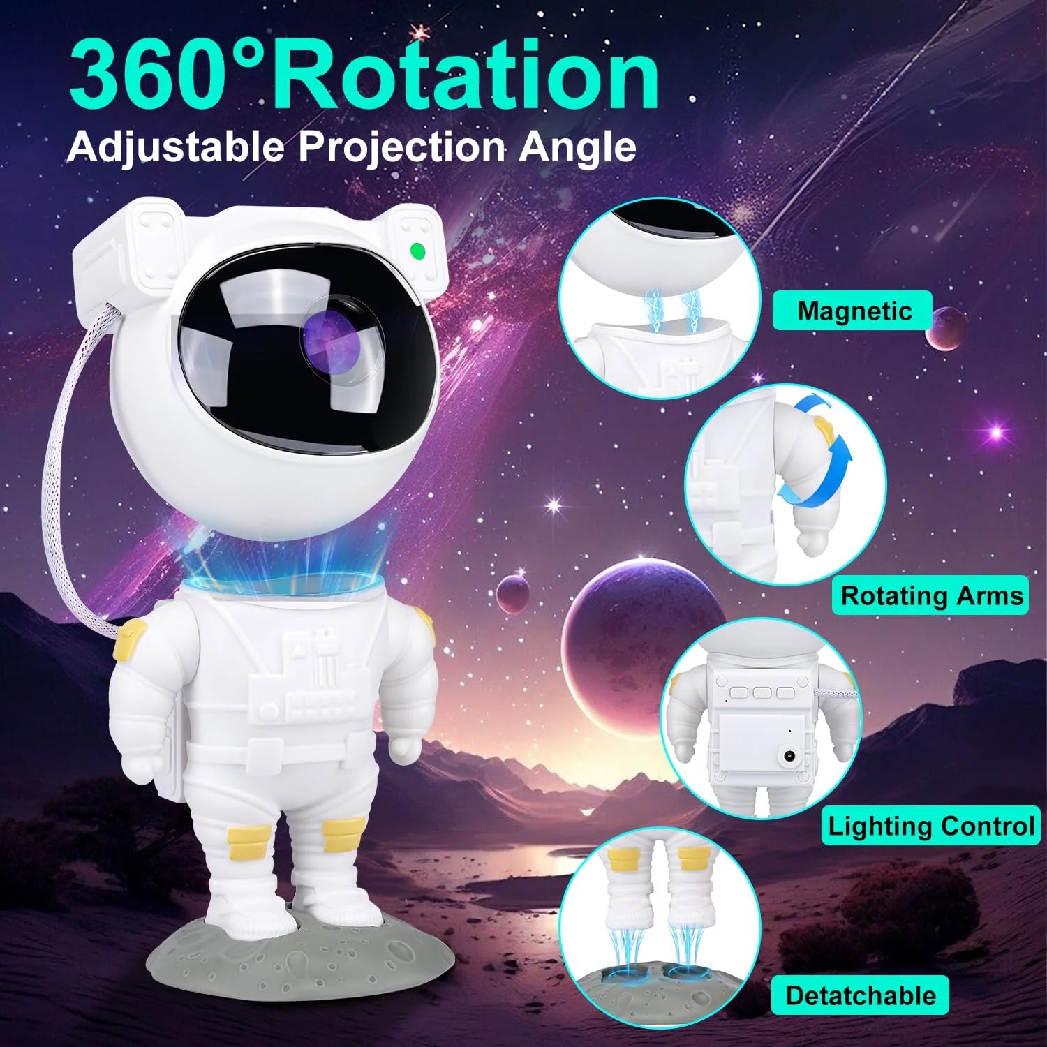 Star Projector with Bluetooth Speaker and Remote, Northern Lights Aurora Projector with Moon and Star