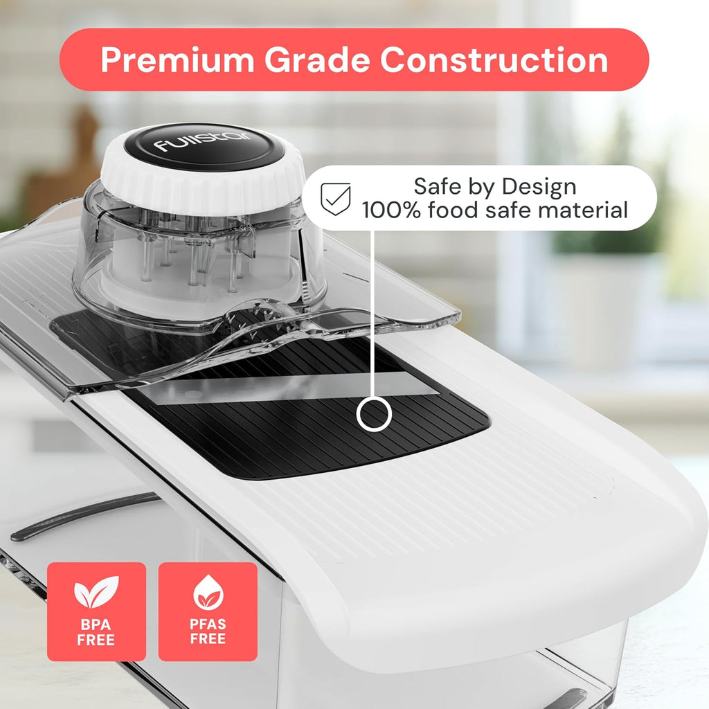 Mandoline Slicer for Kitchen, Fruit Cutter, Cheese Grater, Cucumber Slicer, Veggie Spiralizer, Food Cutter & Kitchen Gadgets & Gifts with Safety Glove (6 in 1, White)