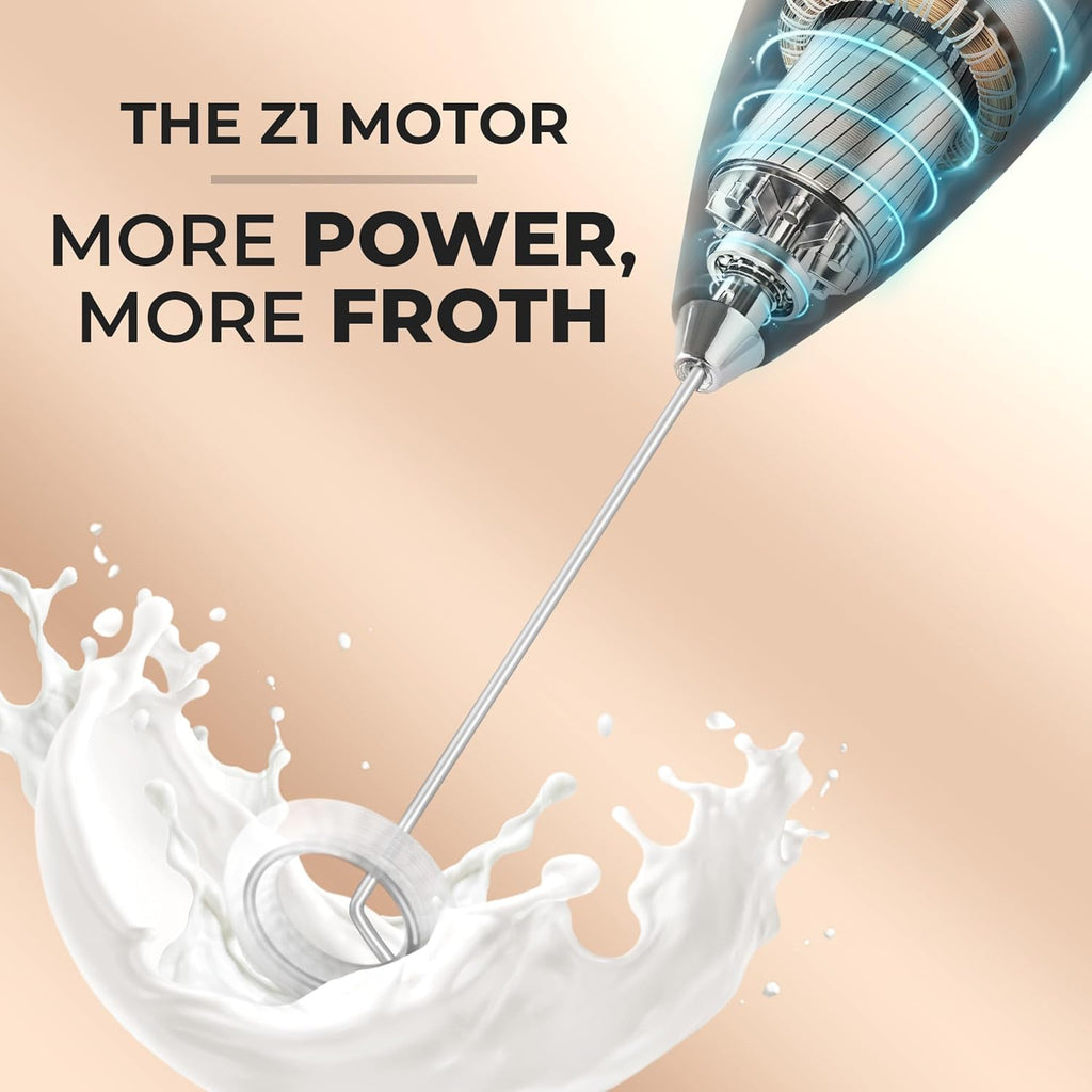 Powerful Milk Frother Wand with Duracell Batteries - Ultra Fast Handheld Drink Mixer - Electric Whisk Foam Maker for Coffee, Lattes, Cappuccino & Matcha - Z1 Motor - Black