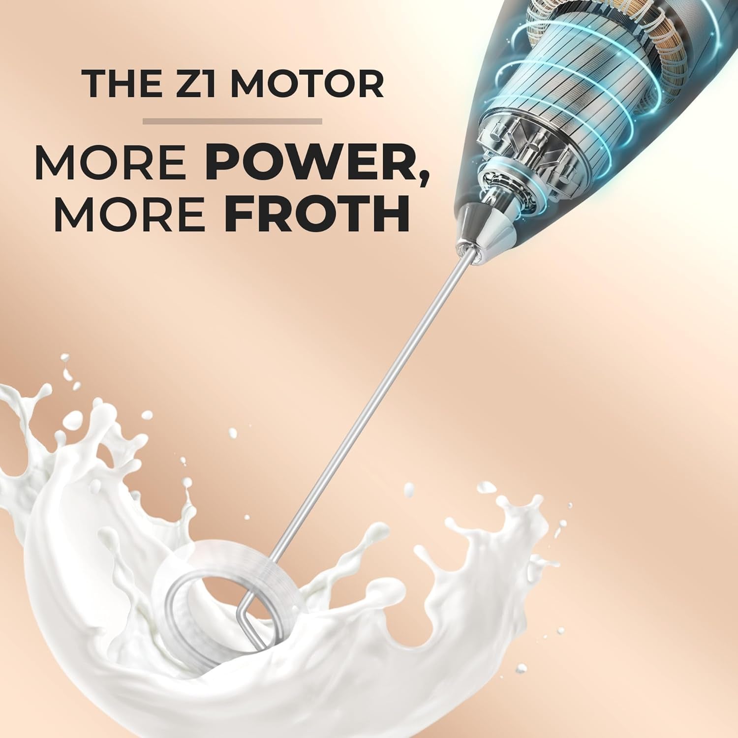Powerful Milk Frother Wand with Duracell Batteries - Ultra Fast Handheld Drink Mixer - Electric Whisk Foam Maker for Coffee, Lattes, Cappuccino & Matcha - Z1 Motor - Black