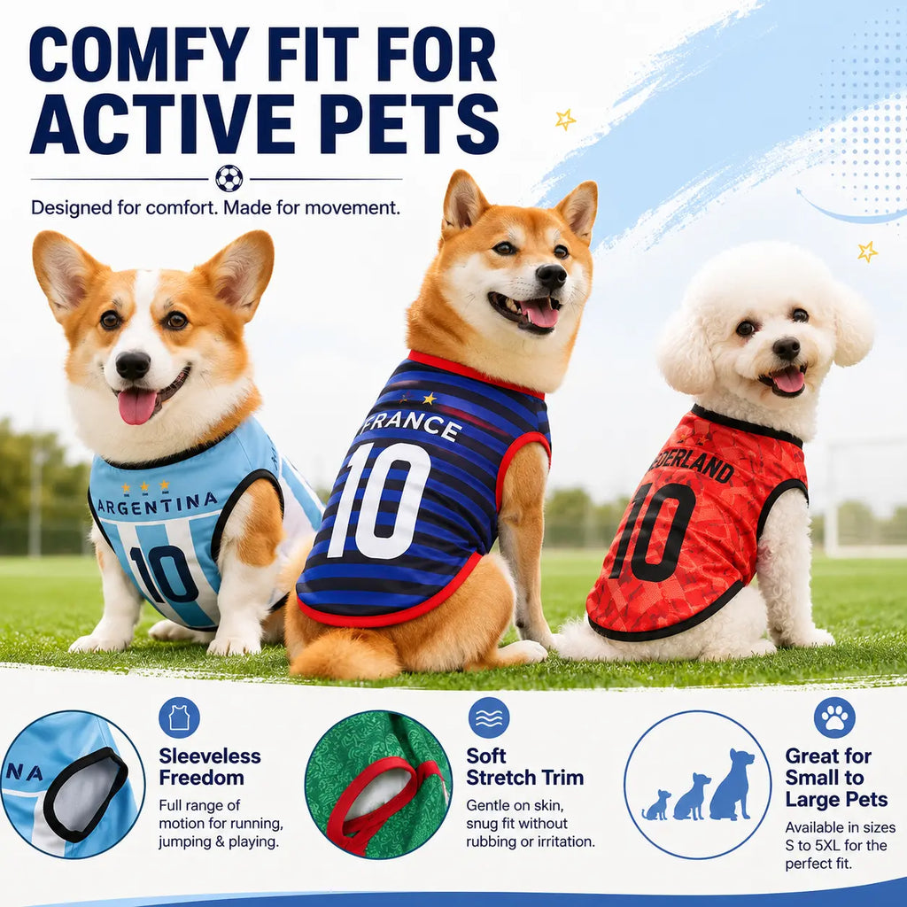 Pet Soccer Jersey Vest for Dogs & Cats, Lightweight Breathable Summer Pet Shirt, Team-Inspired Sleeveless Dog Clothes for Small Medium Pets