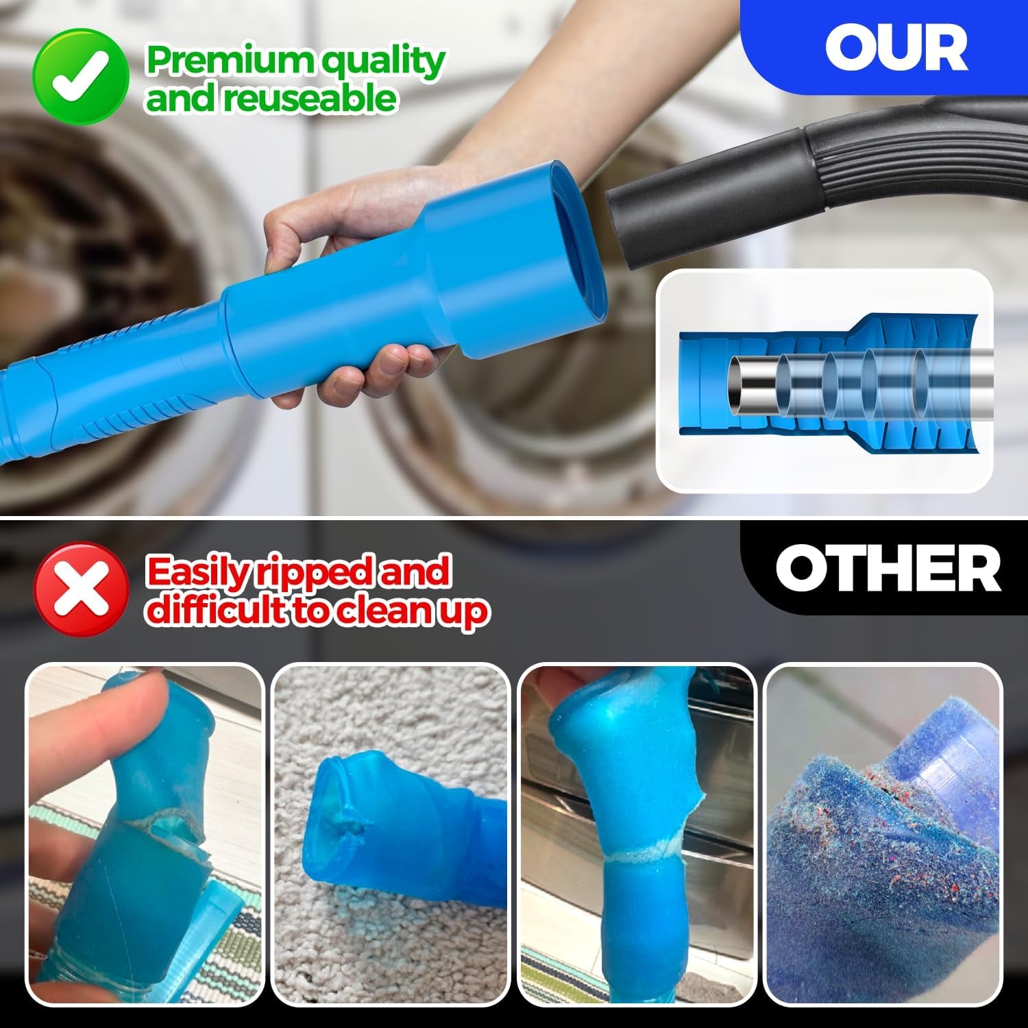 Dryer Vent Cleaner Kit Dryer Lint Vacuum Attachment Brush, Lint Remover, Dryer Vent Vacuum Hose Replacement Parts,Duct Cleaning,Blue
