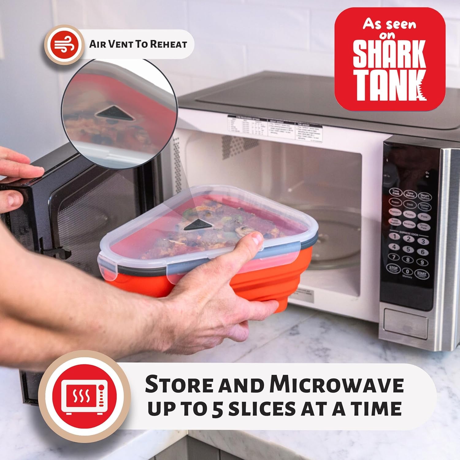 The Perfect ™ - Reusable Pizza Storage Container with 5 Microwavable Serving Trays - Bpa-Free Adjustable Pizza Slice Container to Organize & save Space, Red