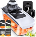Mandoline Slicer for Kitchen, Fruit Cutter, Cheese Grater, Cucumber Slicer, Veggie Spiralizer, Food Cutter & Kitchen Gadgets & Gifts with Safety Glove (6 in 1, White)