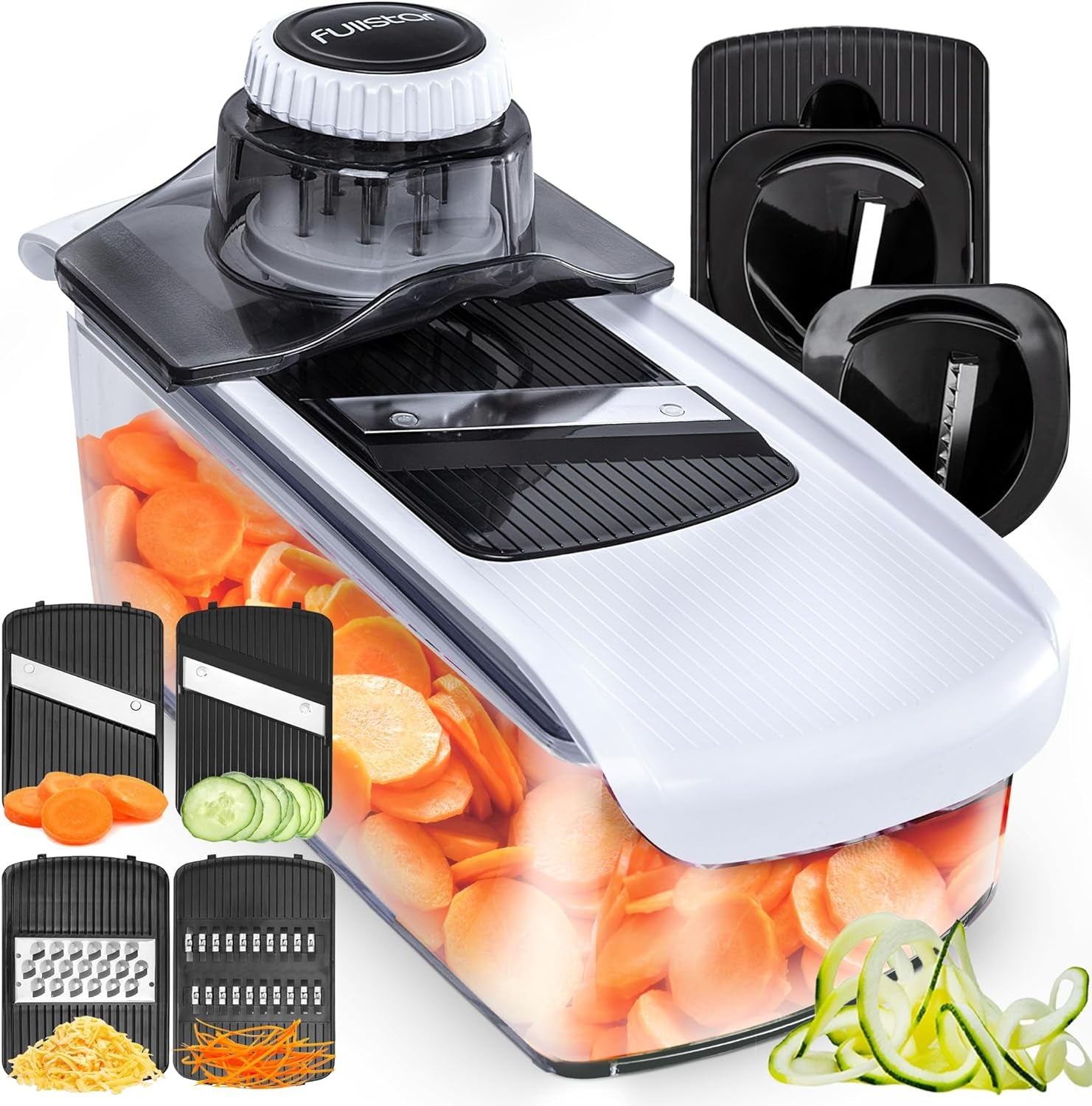 Mandoline Slicer for Kitchen, Fruit Cutter, Cheese Grater, Cucumber Slicer, Veggie Spiralizer, Food Cutter & Kitchen Gadgets & Gifts with Safety Glove (6 in 1, White)