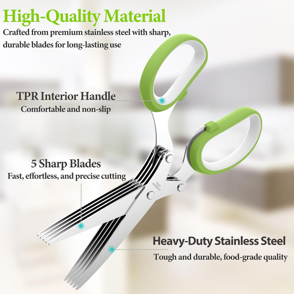 2026 Upgraded Herb Scissors, Effortless Herb Shears Cutter Tool with Sharp Stainless Steel Blades for Fresh Herbs, Must-Have Kitchen & Cooking Gadget, Green