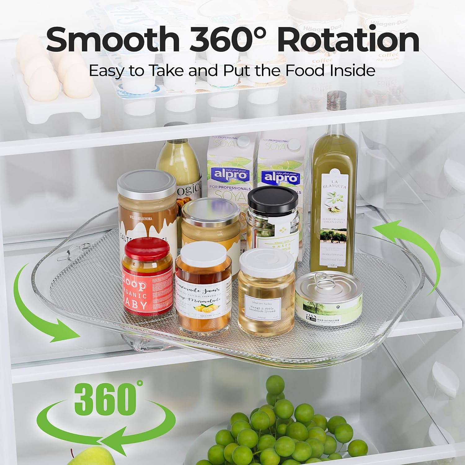 Lazy Susan Organizer 14.56''X11'' for Refrigerator Organizers and Storage Fridge Organization, Turntable Condiment Organizer for Kitchen, Table Top, Cabinet, Pantry, Countertop, 1 Pack