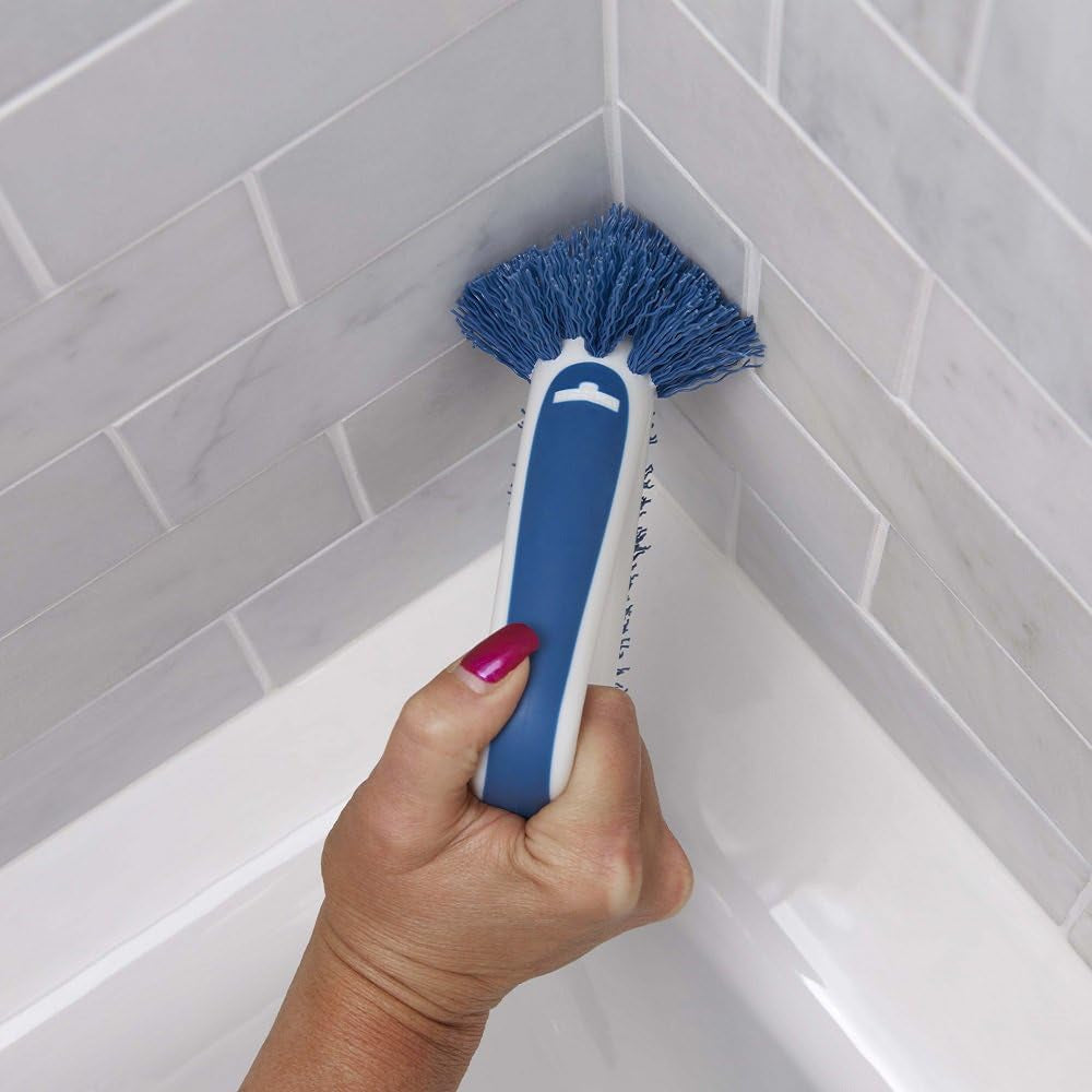 2-In-1 Grout and Corner Scrubber Brush Tool, Crevice Bathroom Cleaning Supplies for Showers, Door Tracks, Tile, and Bathtubs, Household 360-Degree Scrubbing Power