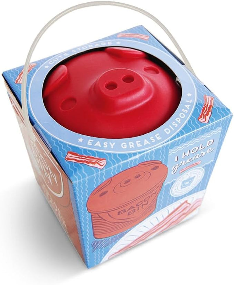 Bacon Bin Grease Strainer & Collector | Family Friendly Kitchen Tools | Fun & Functional Silicone Grease Container | Holds up to 1 Cup | Red