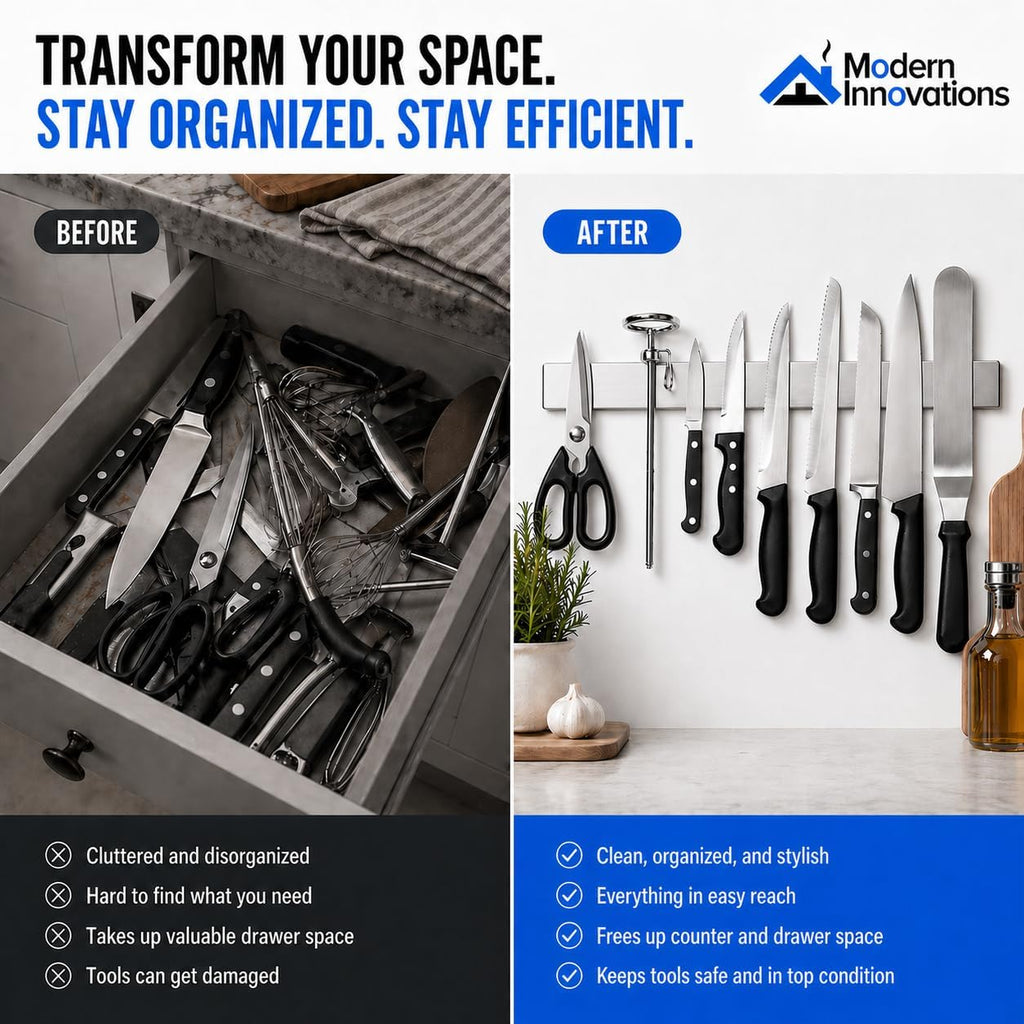 16 Inch Stainless Steel Magnetic Knife Bar with Multi-Purpose Functionality as a Knife Holder, Knife Strip, Magnetic Tool Organizer, Art Supply Organizer & Home Organizer