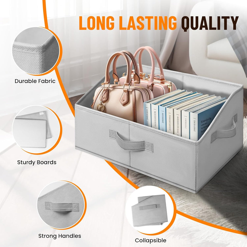 Closet Organizers Bins 4 Pack - Large Collapsible Shelf Organizer with Handles - Fabric Trapezoid Home Organization and Storage Baskets for Organizing Clothes Toy Blanket Towel Purse Hats