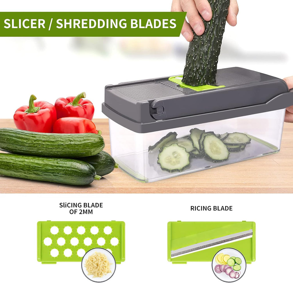 Vegetable Chopper, Multifunctional 13-In-1 Food Choppers Onion Chopper Vegetable Slicer Cutter Dicer Veggie Chopper with 8 Blades,Colander Basket,Container for Salad Potato Carrot Garlic