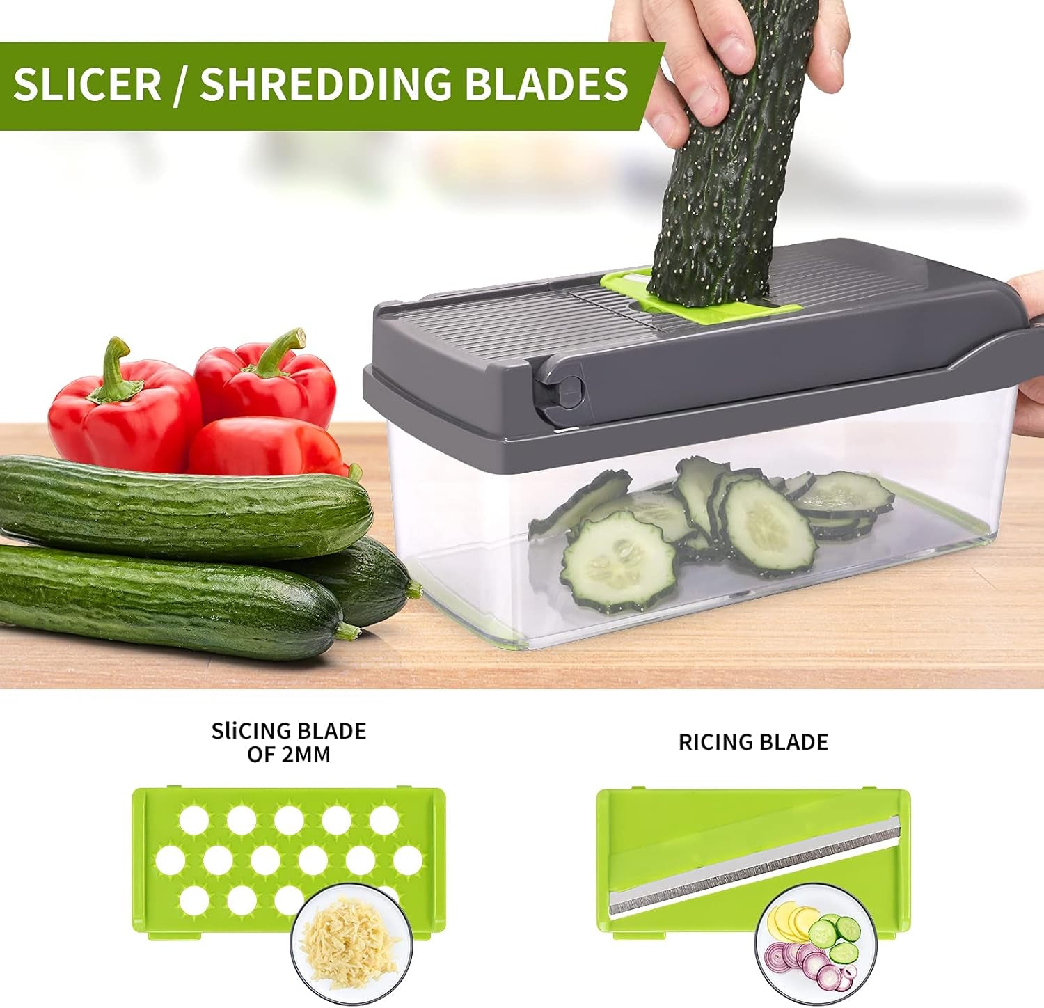 Vegetable Chopper, Multifunctional 13-In-1 Food Choppers Onion Chopper Vegetable Slicer Cutter Dicer Veggie Chopper with 8 Blades,Colander Basket,Container for Salad Potato Carrot Garlic