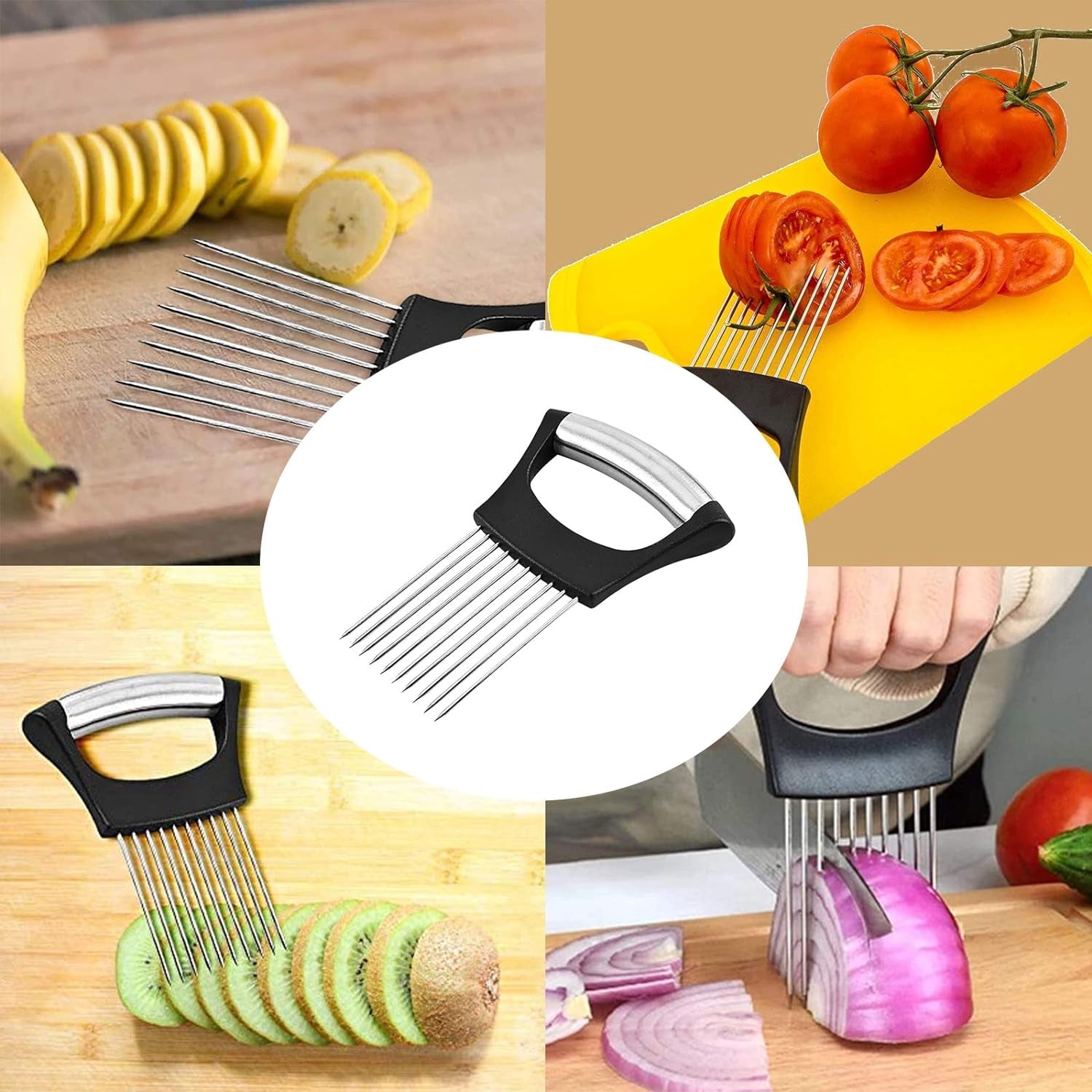 Stainless Steel Onion Holder for Slicing,Onion Slicer Holder,Onion Cutter for Slicing of Onions,Tomatoes,Avocados,Eggs and Other Vegetables,Kitchen Utensils