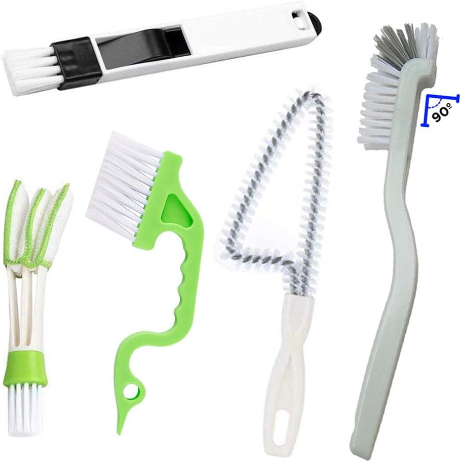 5Pcs Crevice Cleaning Brush Set, Hard Bristle Grout Brush for Window Track, Tile Lines, Sink Corners, Small Gaps, Bottles & Blinds
