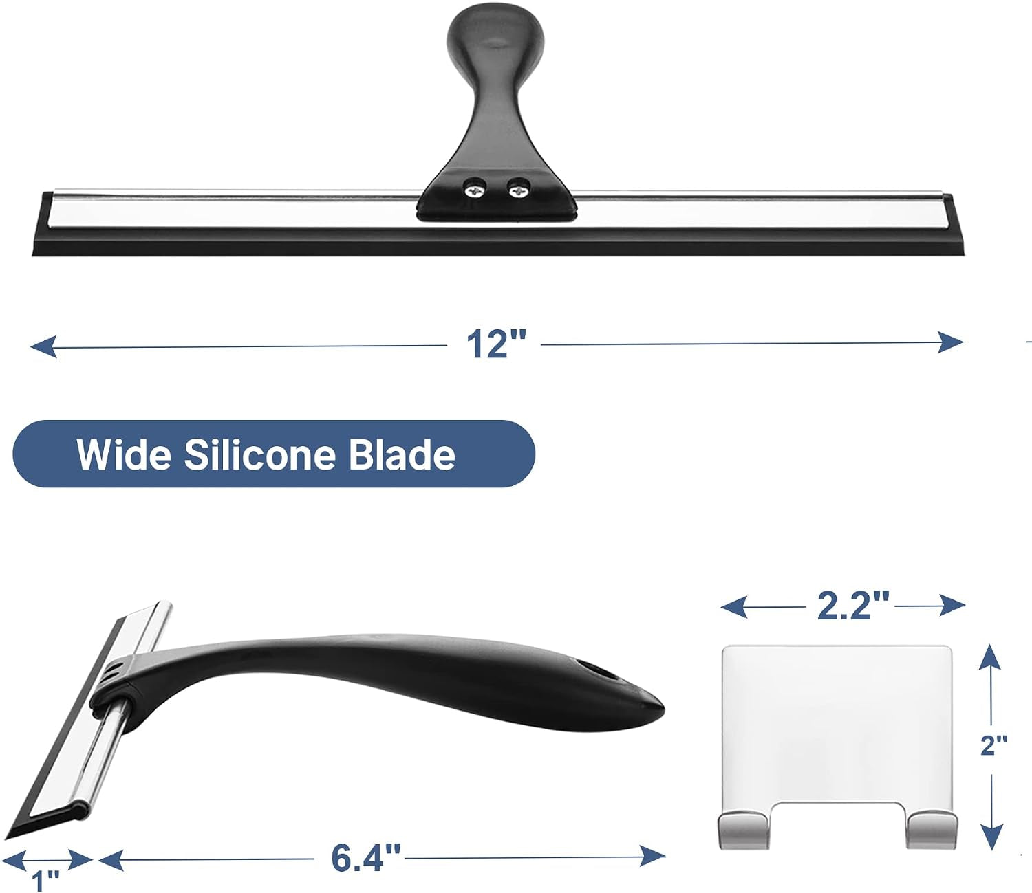 Squeegee for Shower Glass Door, Shower Squeegee for Glass Doors - All-Purpose Squeegee with Hook for Shower Doors, Windows, Mirrors, Tiles and Car Glass, 12 Inches