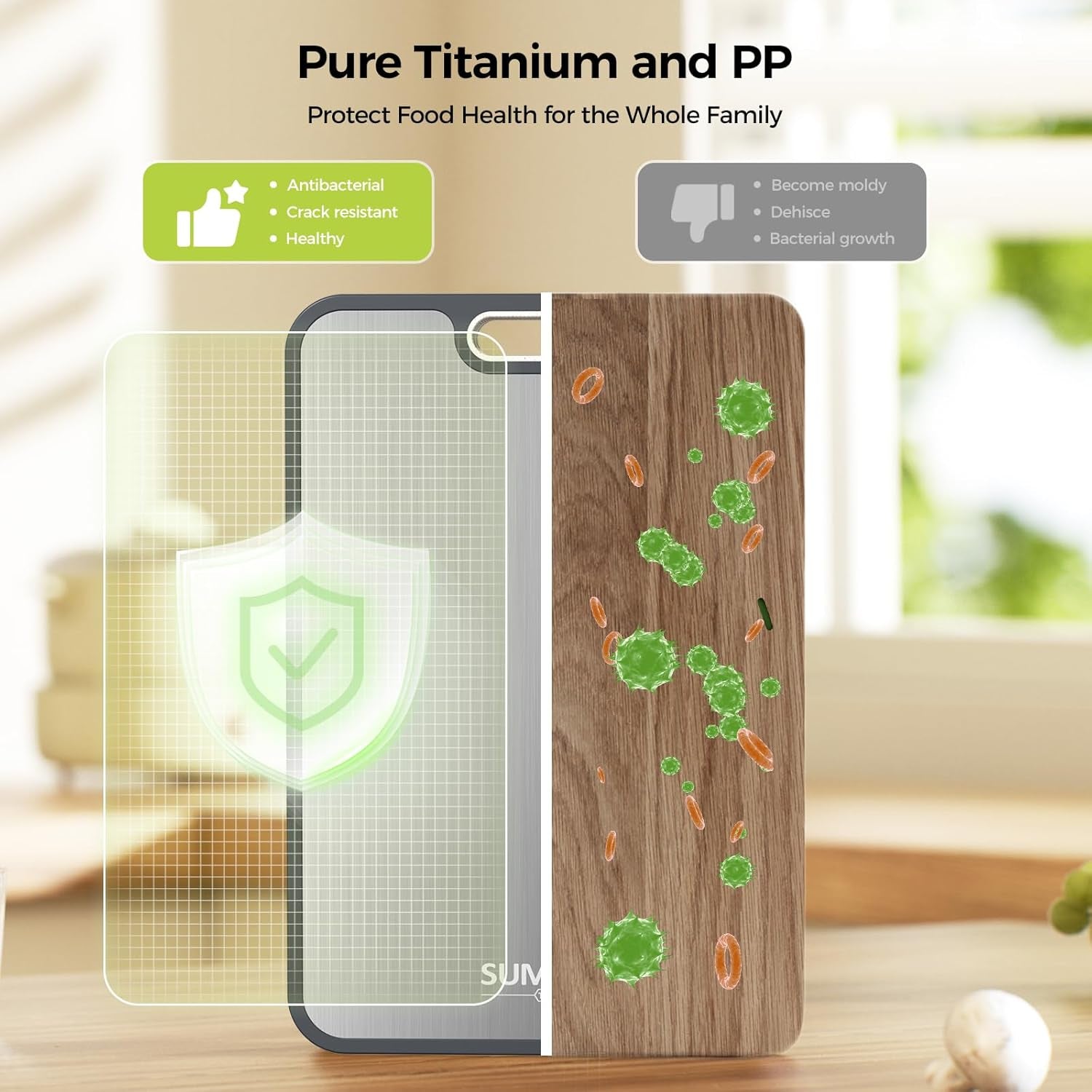 Titanium Cutting Board for Kitchen, Cutting Board Double Sided Food Grade, Pure Titanium/Pp, Easy to Clean Large Size 15”×10.3”