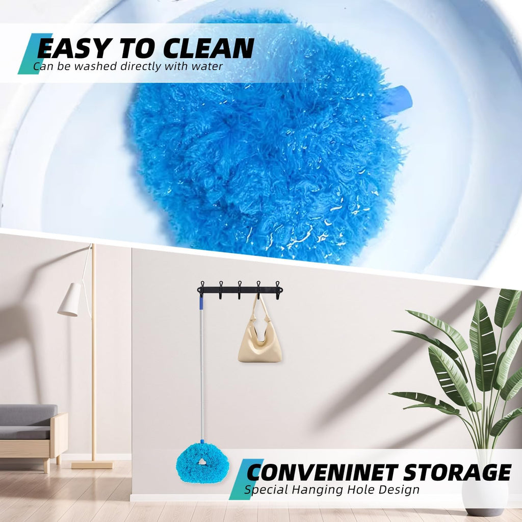 Ceiling Fan Cleaner Duster, Reusable Microfiber Duster with Extension Pole, 13 to 48 Inch Fan Blade Cleaner, Removable Dusters for Cleaning Walls Bookshelves Door Window Top (Blue)