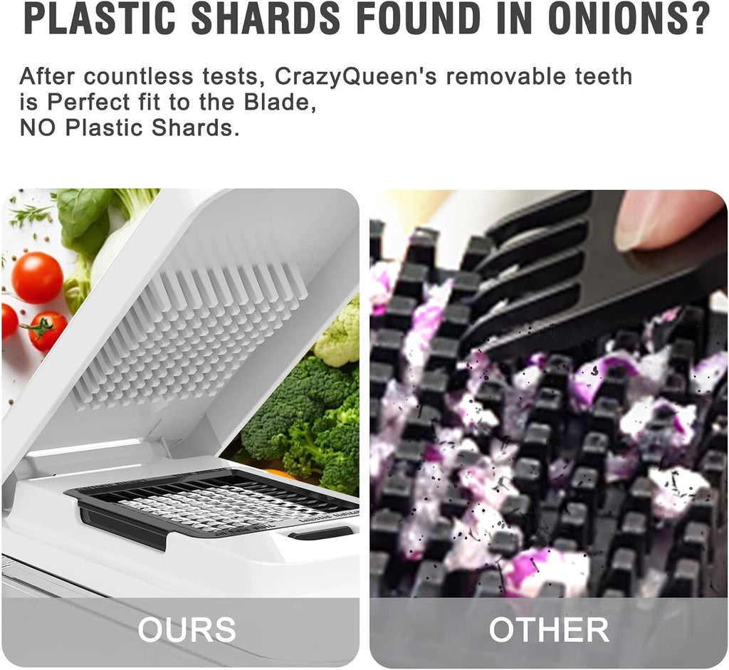 Food Chopper with Container, Veggie Chopper and Vegetable Chopper with 7 Stainless Steel Blades, Onion Chopper Dicer Cutter for Potato, Carrot, Garlic, Cubumber, Salad Meal Prep