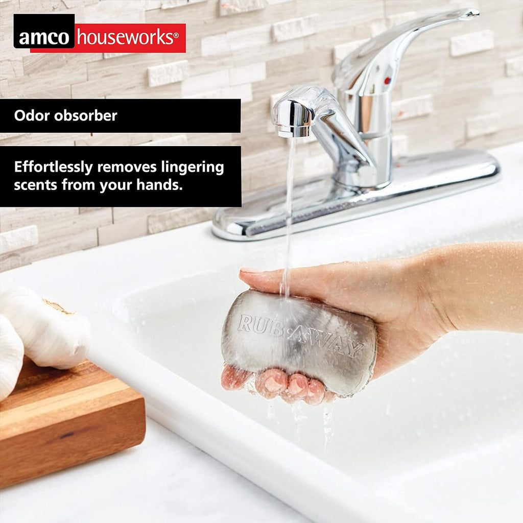 Rub-A-Way Bar, Stainless Steel Odor Absorber (4" X 2.25") - Dishwasher Safe Kitchen & Outdoor Essential for Garlic, Onion, Fishing, Hiking Odors - Natural Odor Remover