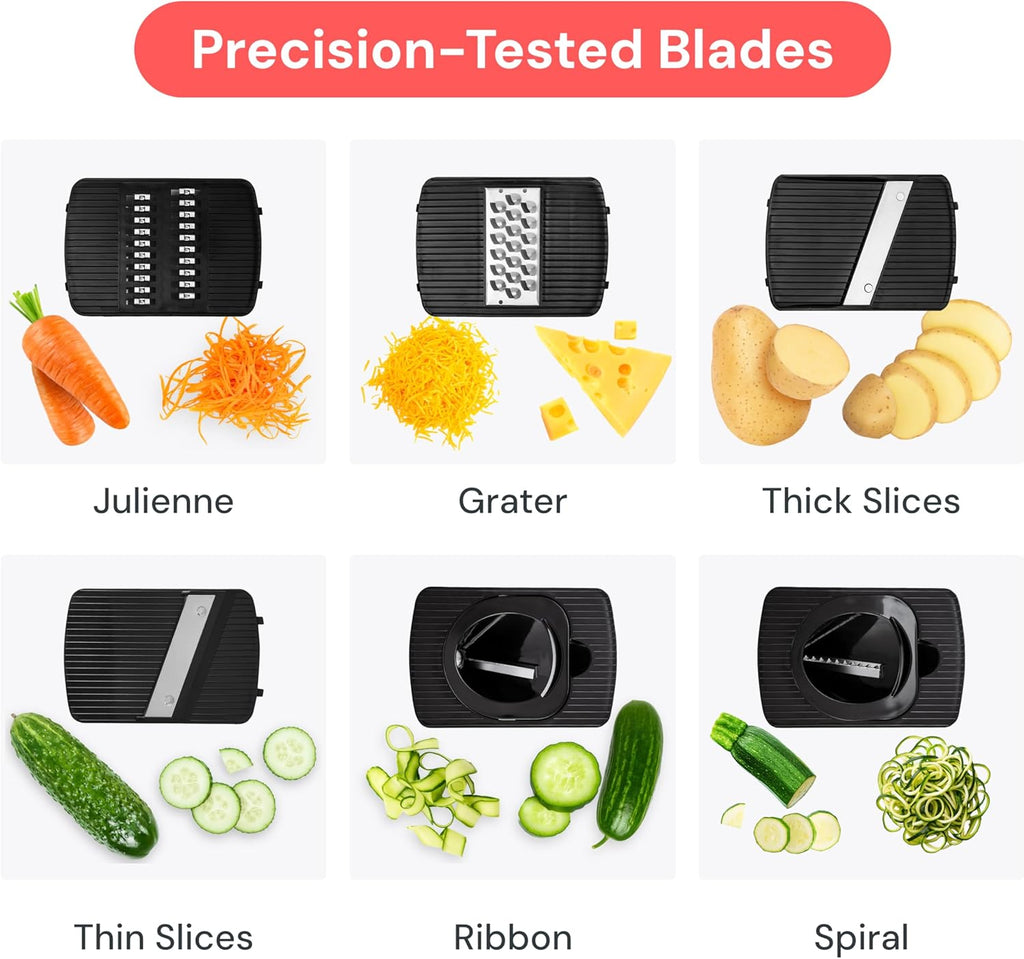 Mandoline Slicer for Kitchen, Fruit Cutter, Cheese Grater, Cucumber Slicer, Veggie Spiralizer, Food Cutter & Kitchen Gadgets & Gifts with Safety Glove (6 in 1, White)