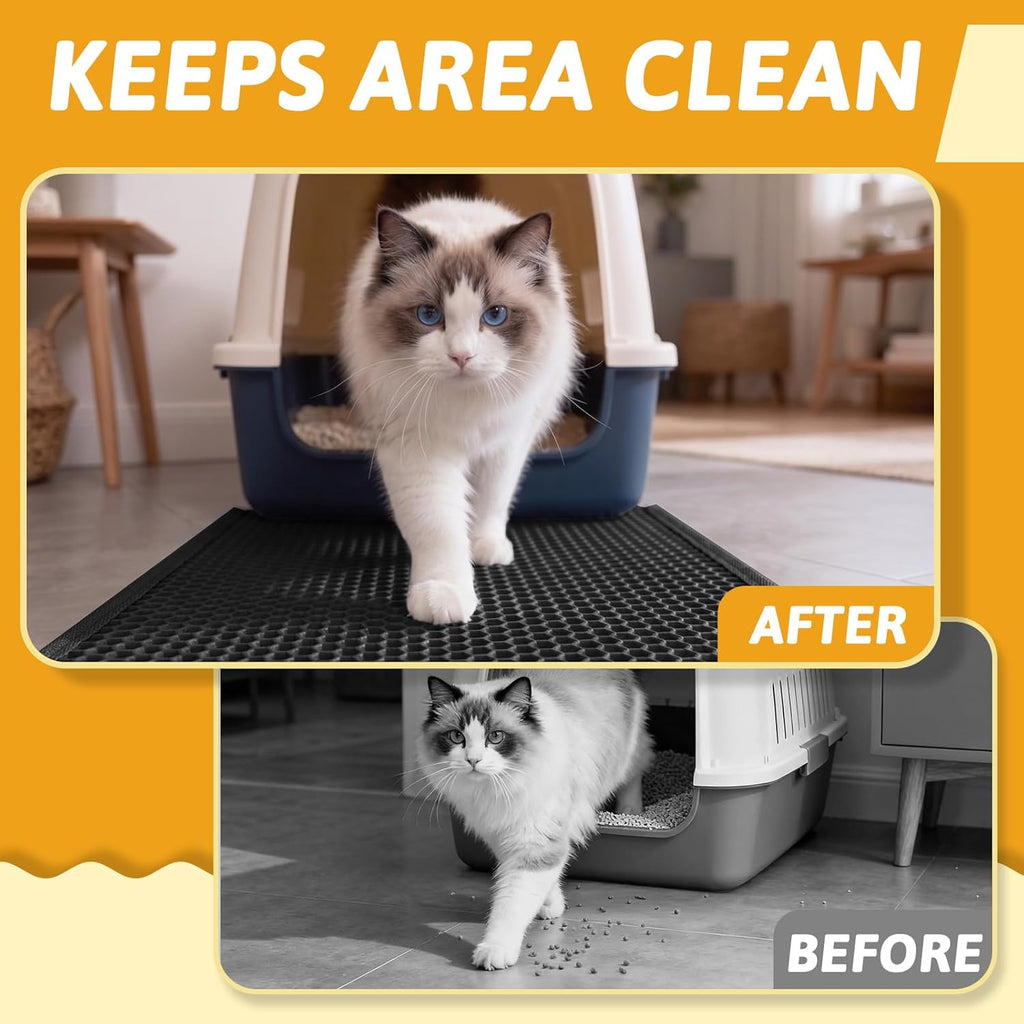 Cat Litter Mat Double Layer Waterproof Urine Proof Trapping Mat 1 Pack (Black, 24X15 Inch (Pack of 1))