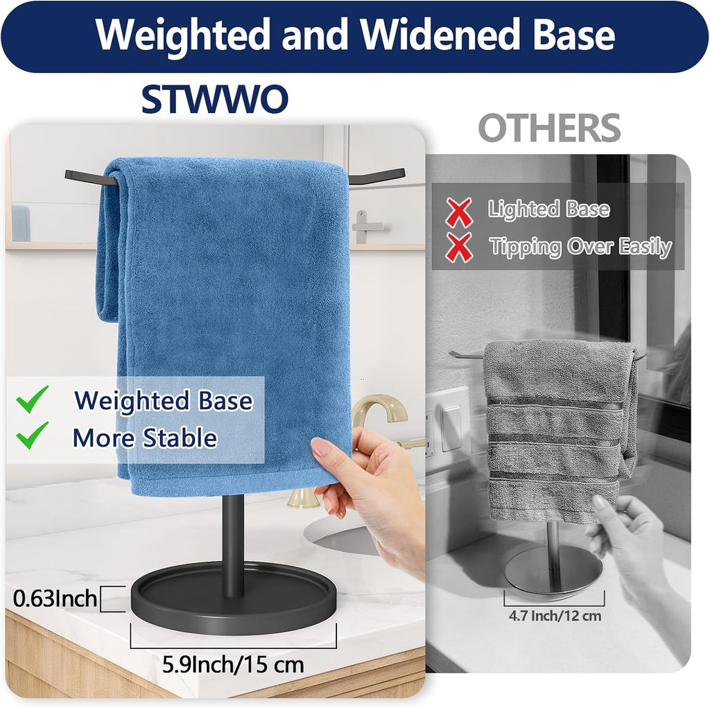 Hand Towel Holder, Stainless Steel Towel Holder Stand for Bathroom, Kitchen Countertop, T-Shaped Hand Towel Rack Stand, Black