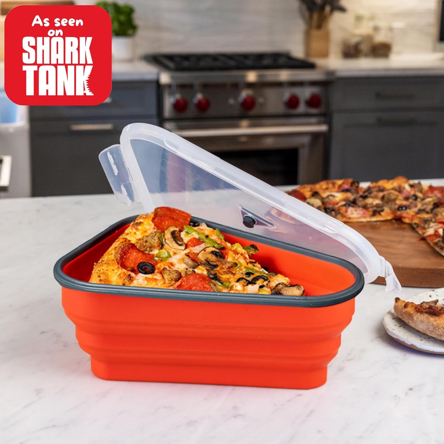 The Perfect ™ - Reusable Pizza Storage Container with 5 Microwavable Serving Trays - Bpa-Free Adjustable Pizza Slice Container to Organize & save Space, Red