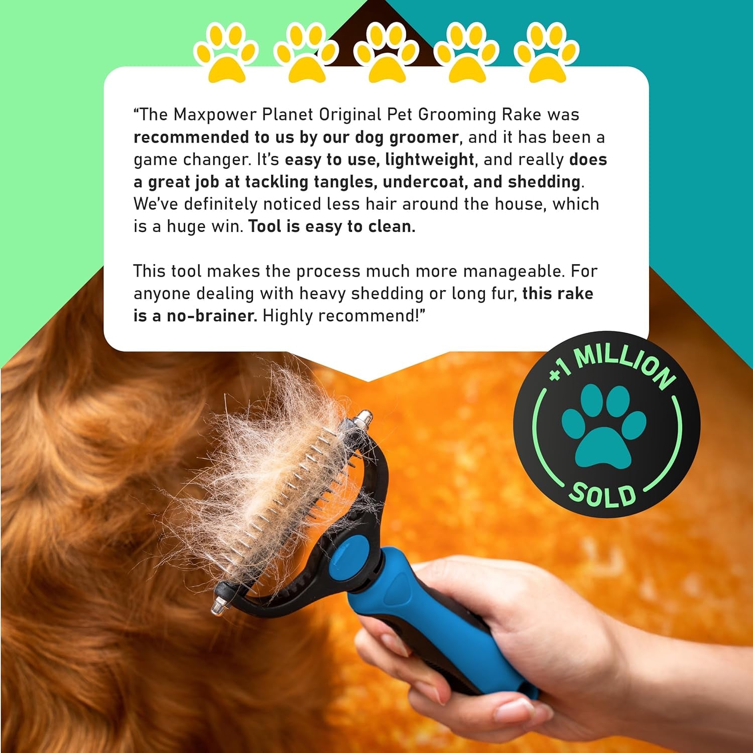 Original Pet Grooming Rake - Double-Sided Deshedding Dematting Tool, Undercoat Rake for Dogs & Cats, Extra-Wide Dog Grooming Brush & Deshedder Comb for Long Hair, Reduces Shedding 95%