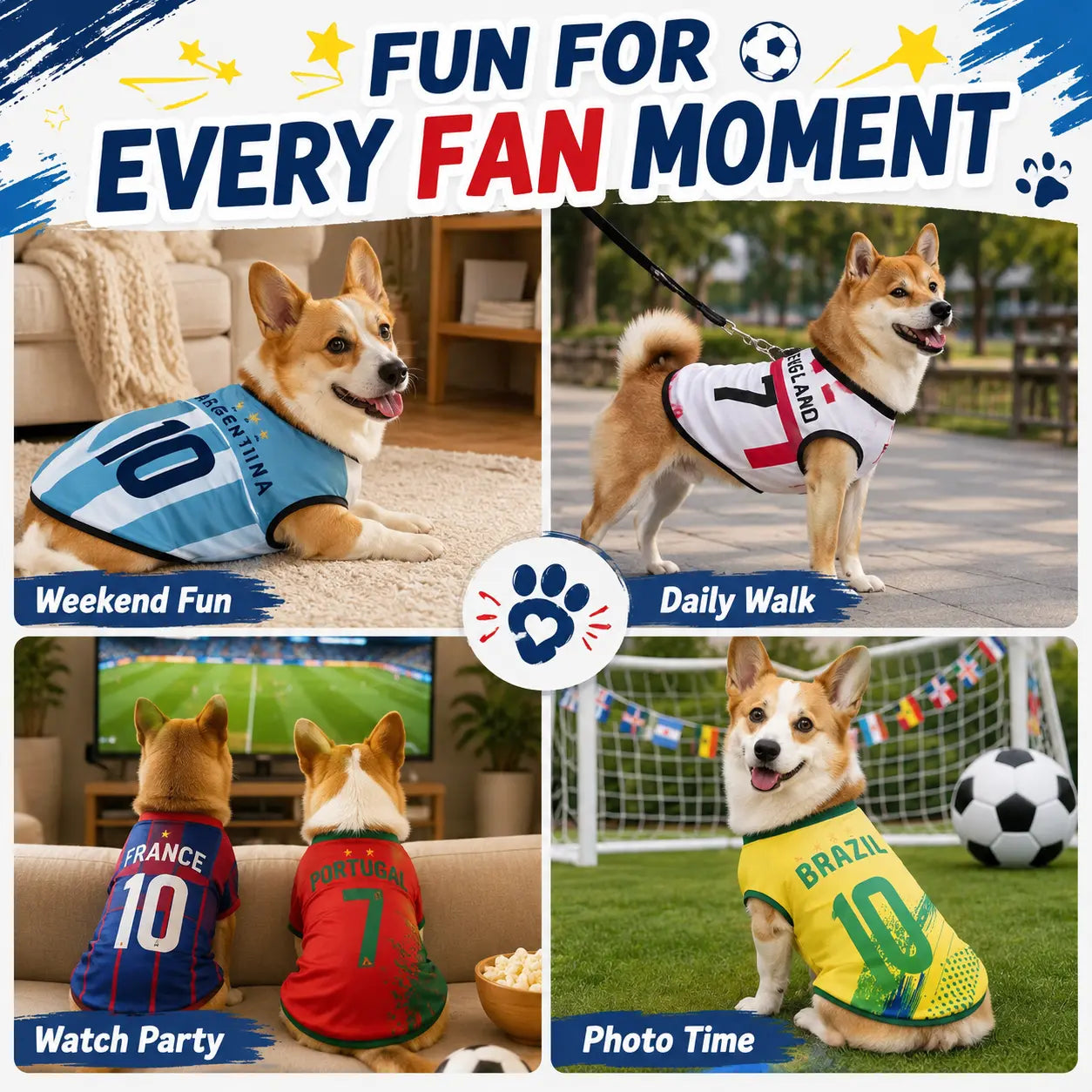 Pet Soccer Jersey Vest for Dogs & Cats, Lightweight Breathable Summer Pet Shirt, Team-Inspired Sleeveless Dog Clothes for Small Medium Pets